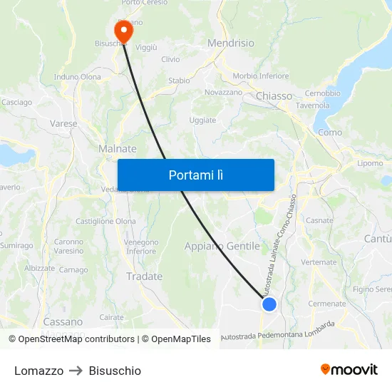 Lomazzo to Bisuschio map
