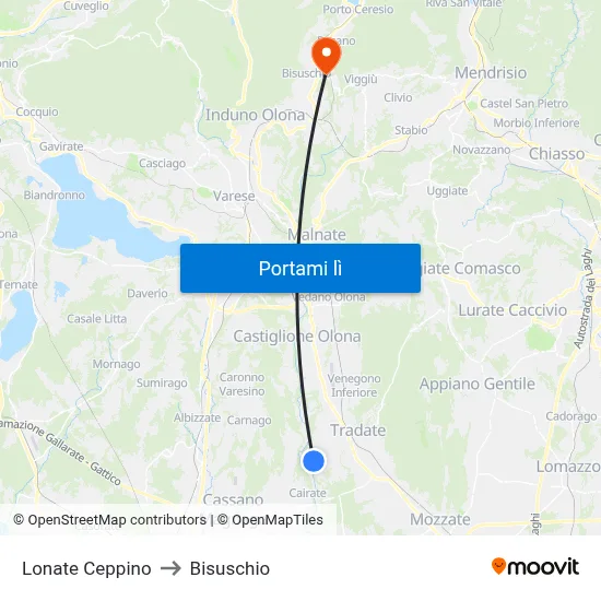 Lonate Ceppino to Bisuschio map