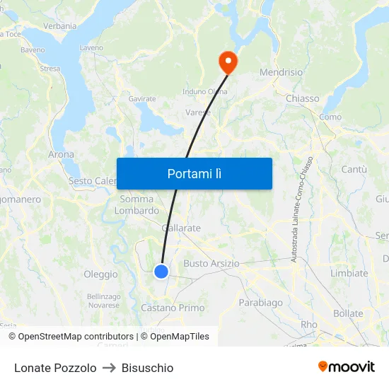 Lonate Pozzolo to Bisuschio map