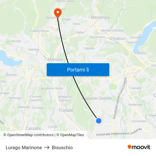 Lurago Marinone to Bisuschio map