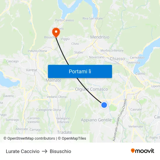Lurate Caccivio to Bisuschio map