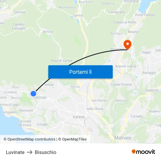 Luvinate to Bisuschio map
