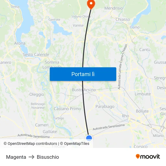 Magenta to Bisuschio map
