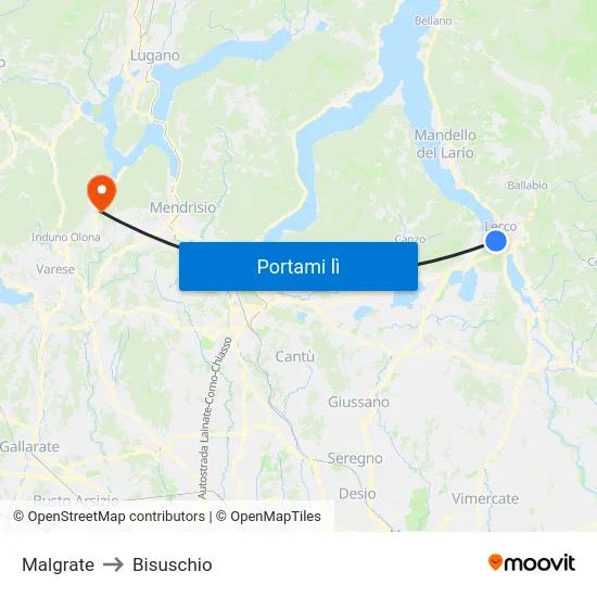 Malgrate to Bisuschio map