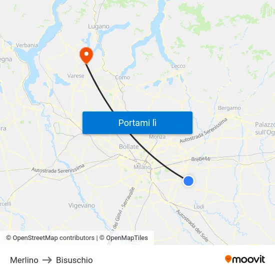 Merlino to Bisuschio map