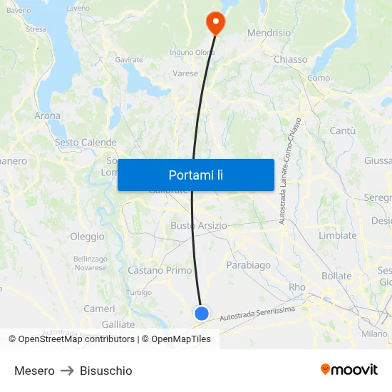 Mesero to Bisuschio map