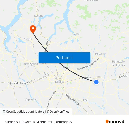 Misano Di Gera D' Adda to Bisuschio map