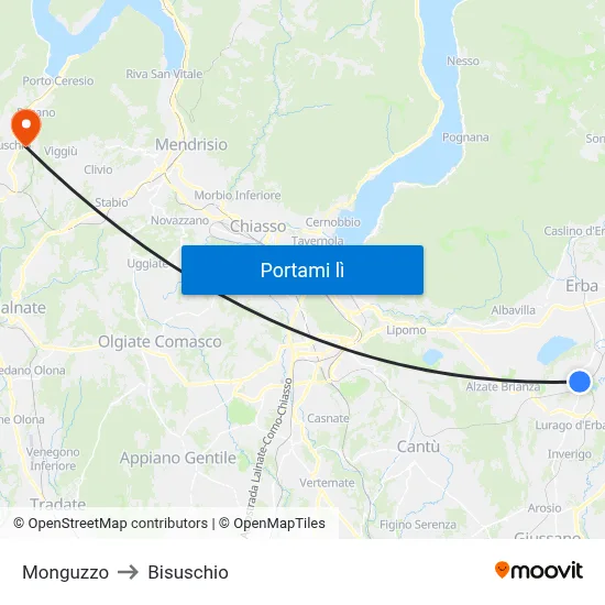 Monguzzo to Bisuschio map