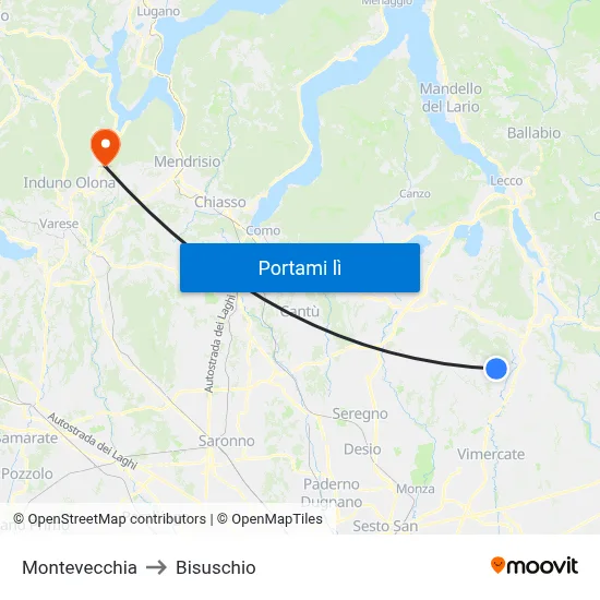 Montevecchia to Bisuschio map