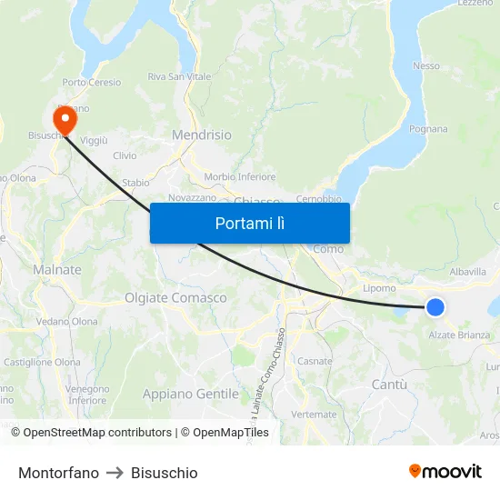 Montorfano to Bisuschio map