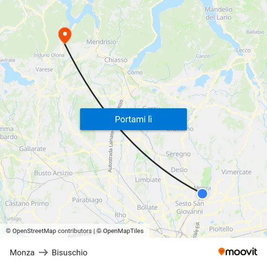 Monza to Bisuschio map