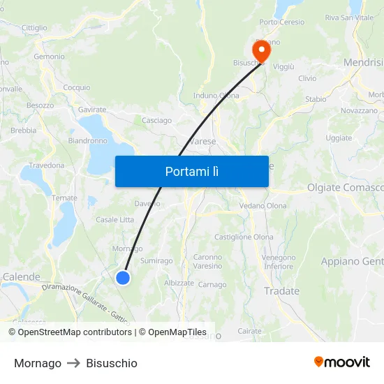 Mornago to Bisuschio map