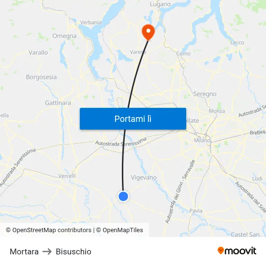 Mortara to Bisuschio map