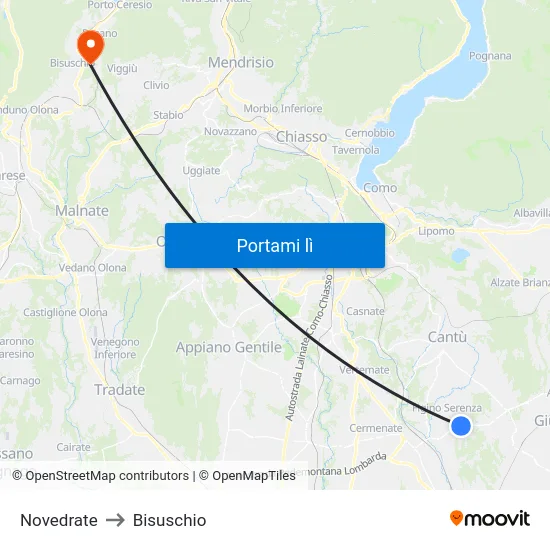 Novedrate to Bisuschio map