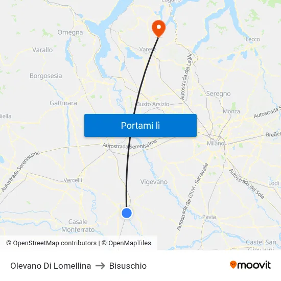 Olevano Di Lomellina to Bisuschio map