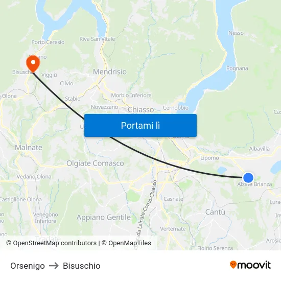 Orsenigo to Bisuschio map