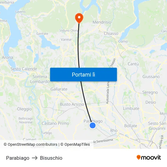 Parabiago to Bisuschio map
