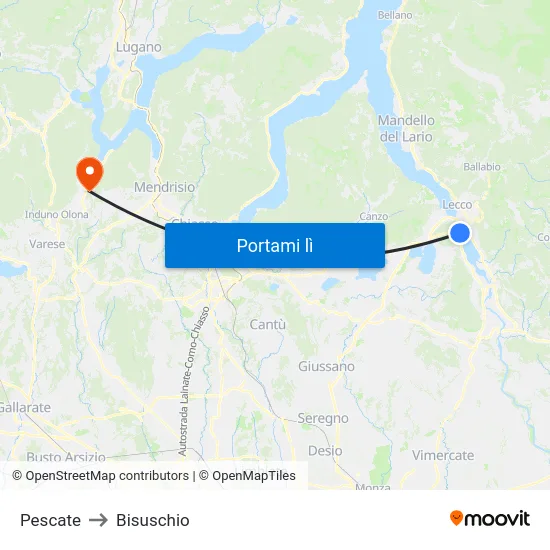 Pescate to Bisuschio map
