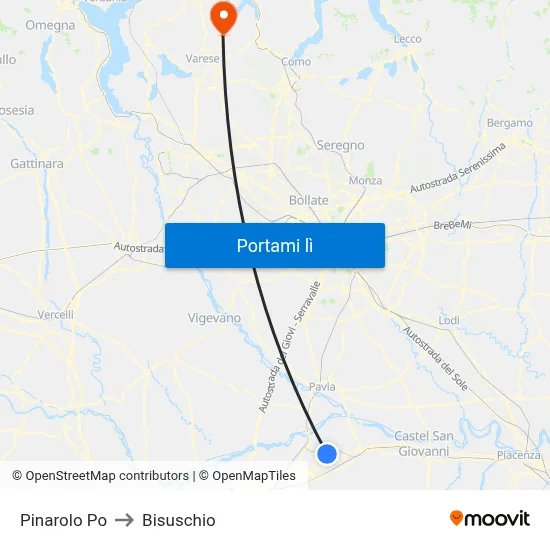 Pinarolo Po to Bisuschio map