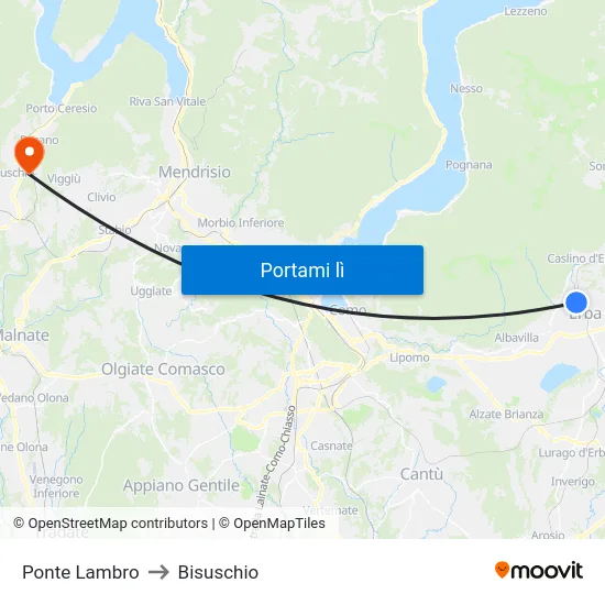 Ponte Lambro to Bisuschio map
