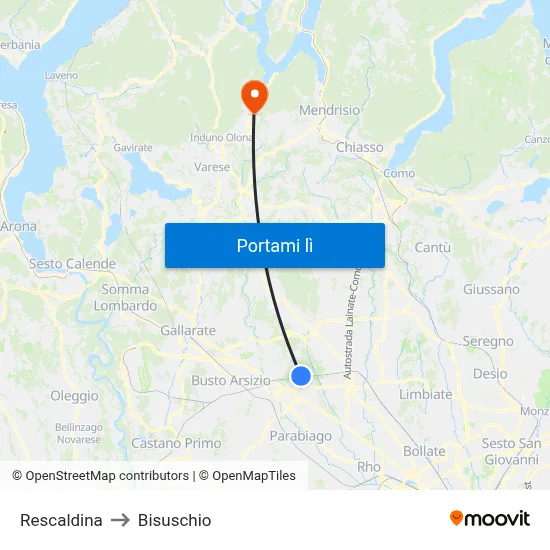 Rescaldina to Bisuschio map