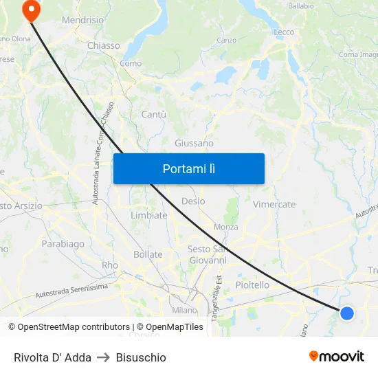 Rivolta D' Adda to Bisuschio map