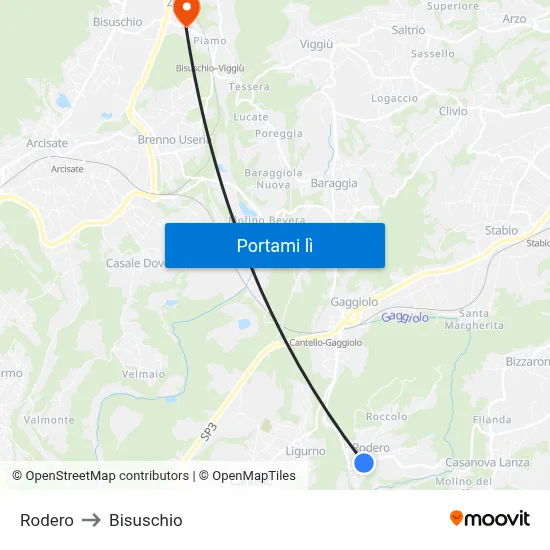 Rodero to Bisuschio map