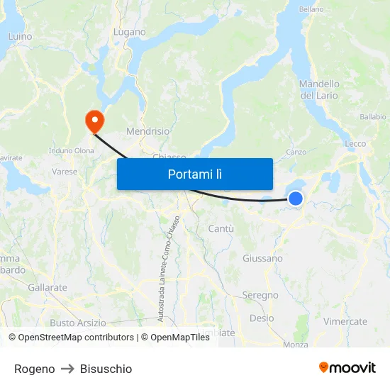 Rogeno to Bisuschio map