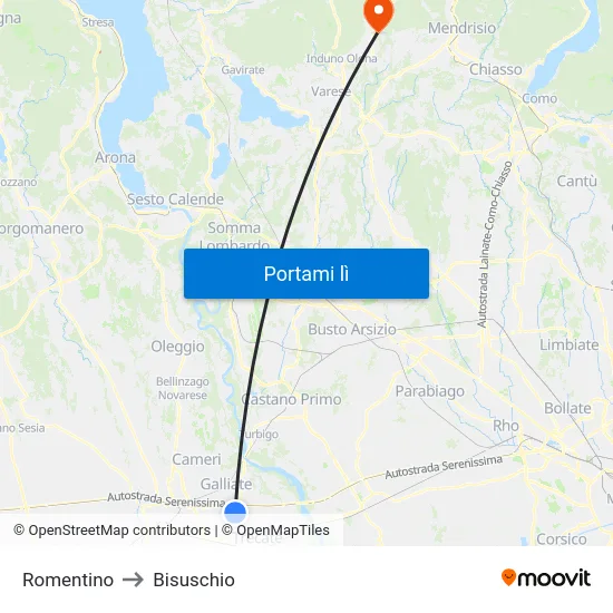 Romentino to Bisuschio map