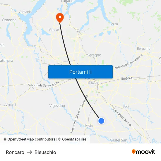 Roncaro to Bisuschio map