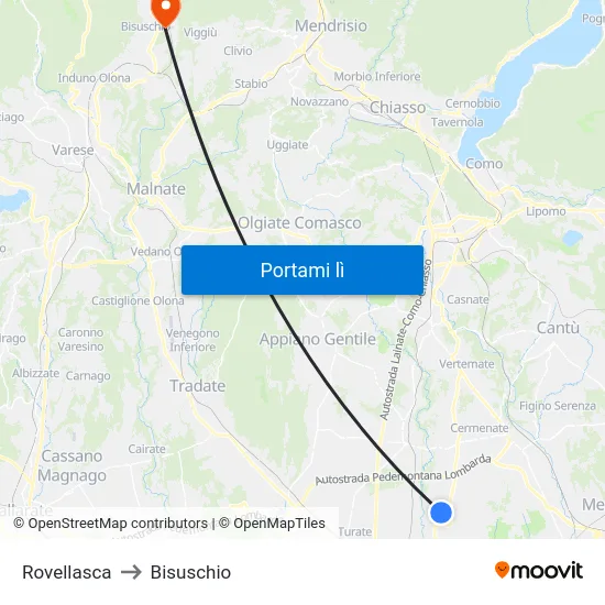 Rovellasca to Bisuschio map