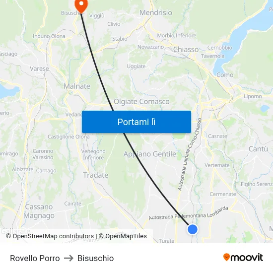 Rovello Porro to Bisuschio map