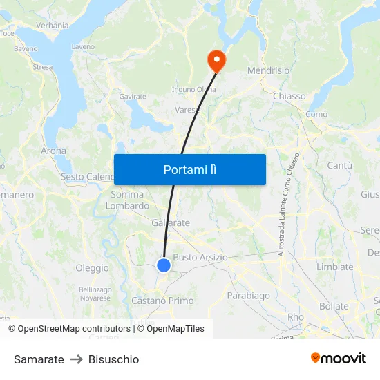 Samarate to Bisuschio map