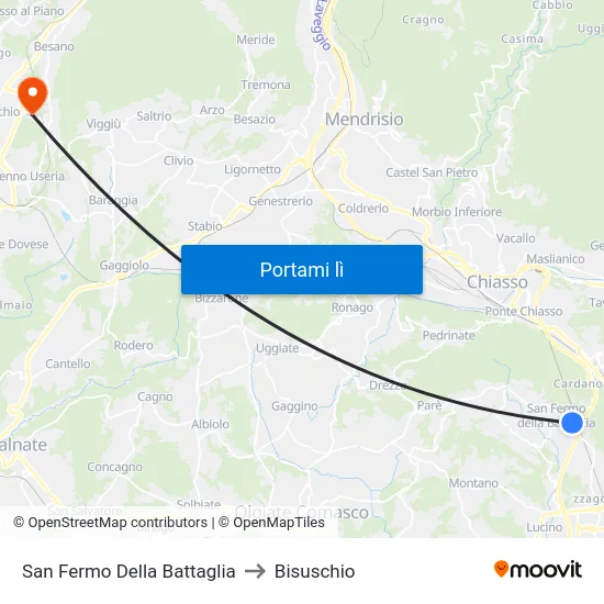 San Fermo Della Battaglia to Bisuschio map