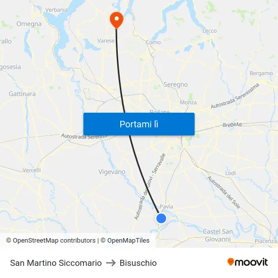 San Martino Siccomario to Bisuschio map