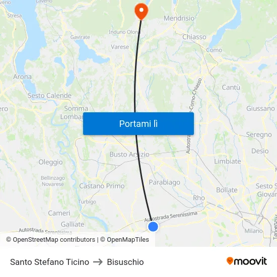 Santo Stefano Ticino to Bisuschio map