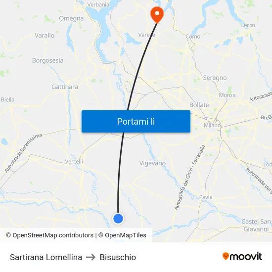 Sartirana Lomellina to Bisuschio map
