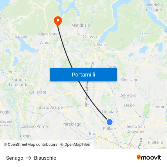 Senago to Bisuschio map