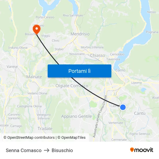 Senna Comasco to Bisuschio map