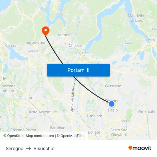 Seregno to Bisuschio map