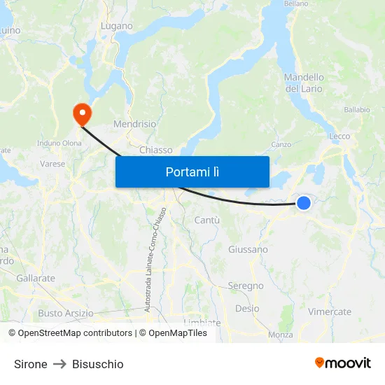 Sirone to Bisuschio map