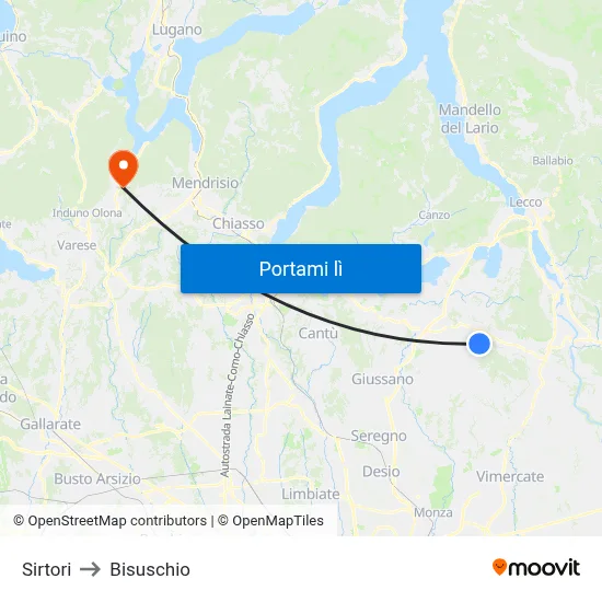 Sirtori to Bisuschio map