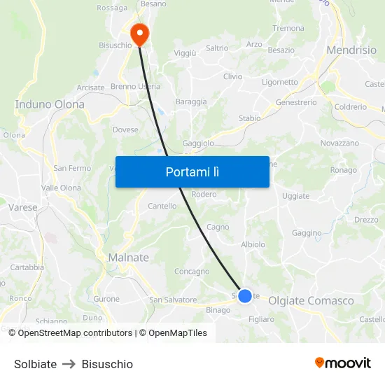 Solbiate to Bisuschio map