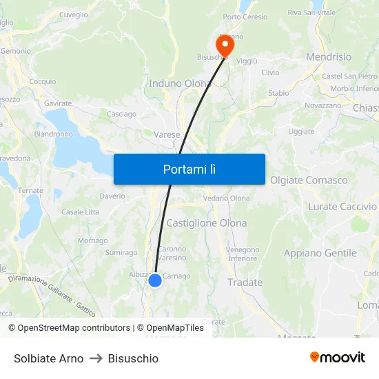 Solbiate Arno to Bisuschio map
