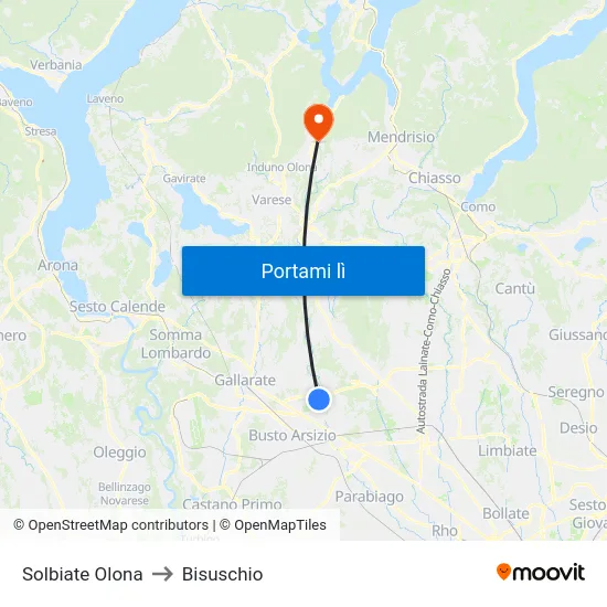 Solbiate Olona to Bisuschio map