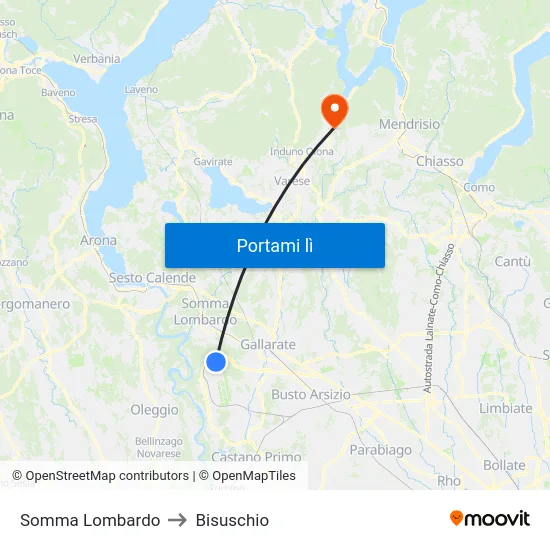 Somma Lombardo to Bisuschio map