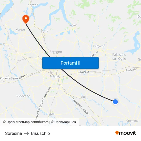 Soresina to Bisuschio map