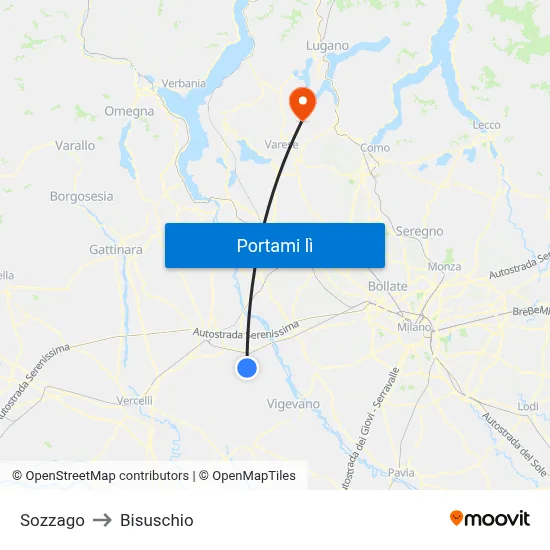 Sozzago to Bisuschio map