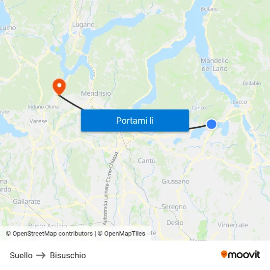 Suello to Bisuschio map