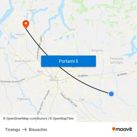 Ticengo to Bisuschio map